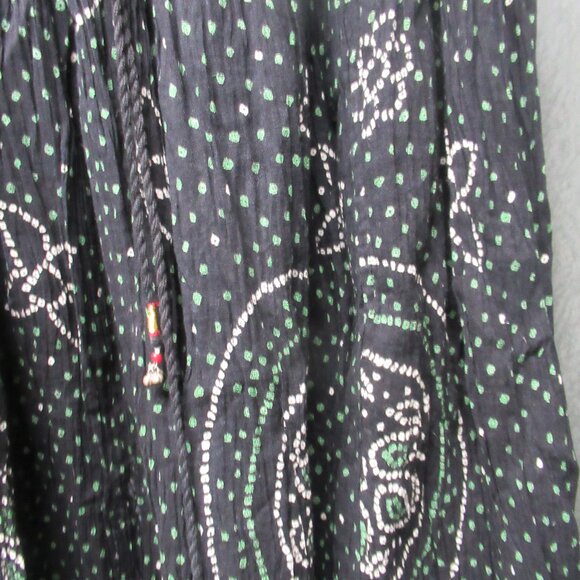 Black White Green Boho Crinkle Peasant Shirt - Picture 4 of 7